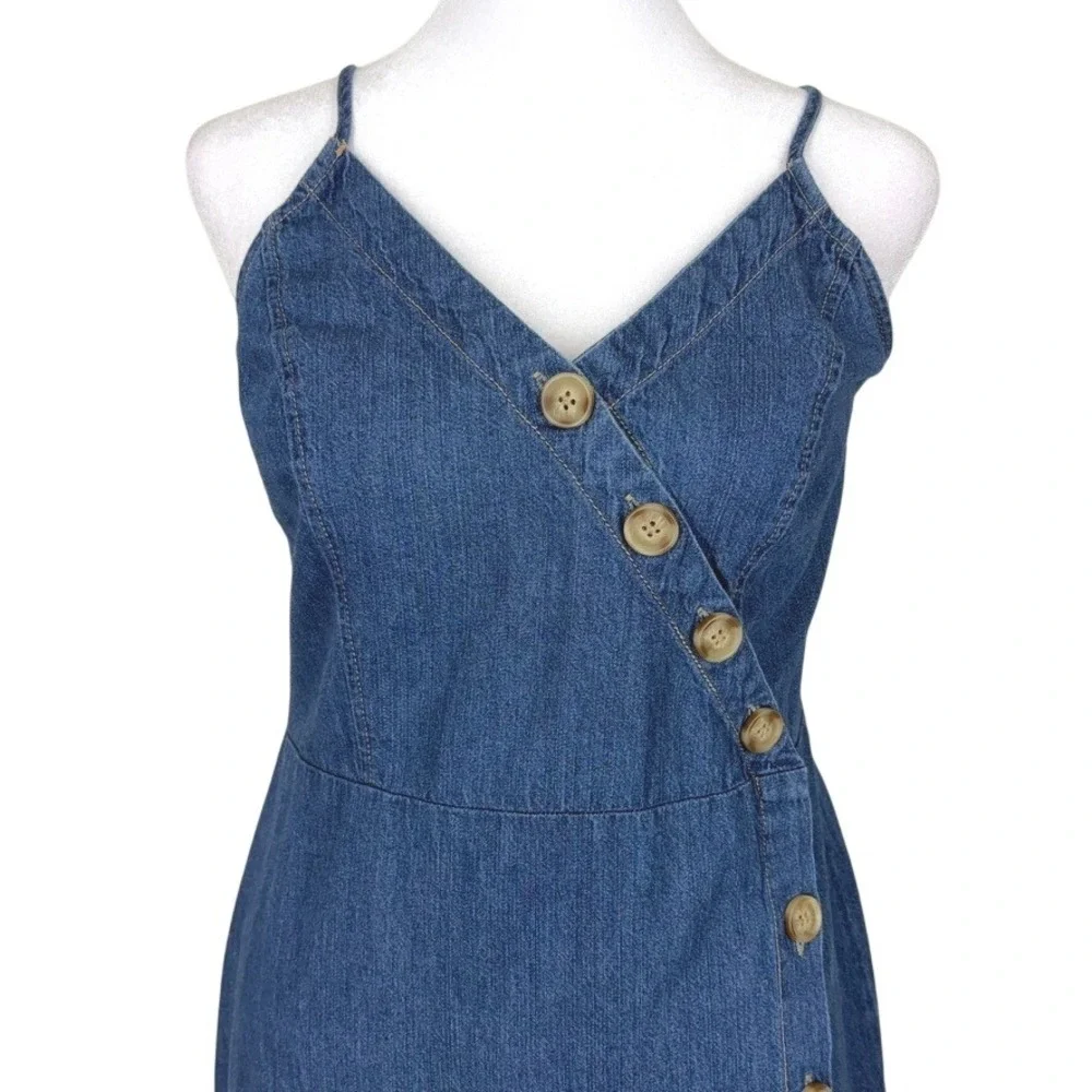 Universal Thread Womens Denim Midi Dress Size S Blue Button Front Smocked Back